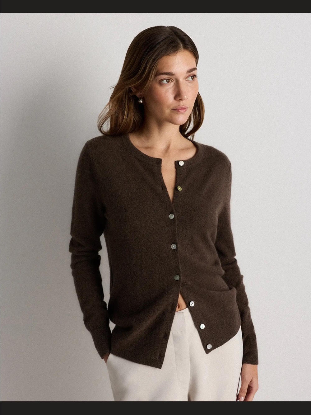 Quince Brown Button-Front Women's Cashmere Cardigan